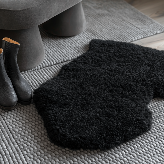 Natural Curly Sheepskin Rug, Black