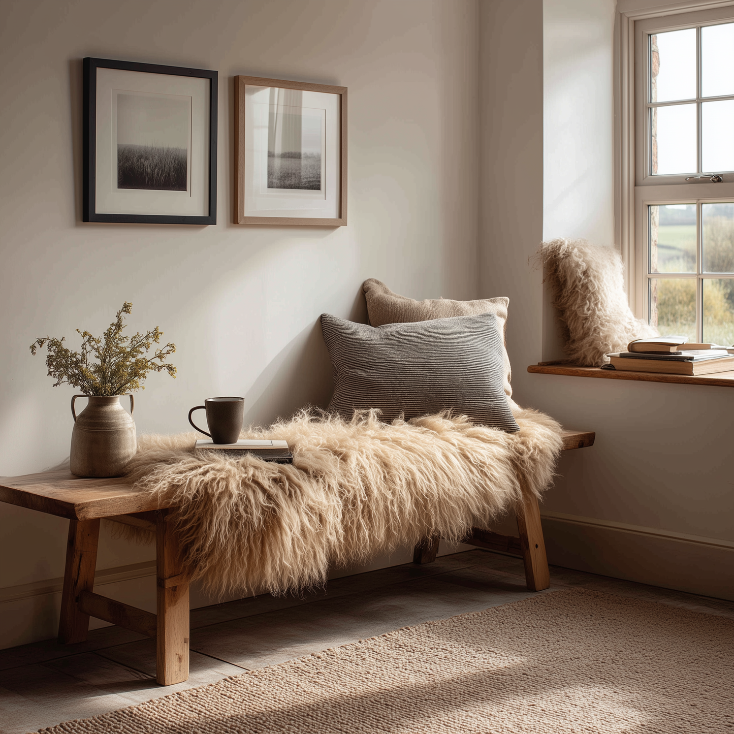 Natural Premium Tibetan Mongolian Sheepskin Rug/Throw, Single, Double (L170 x W60 cm)