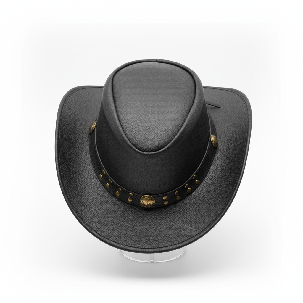 Genuine Cowhide Leather Handmade Western Outback Cowboy Hat, Drifter, Black