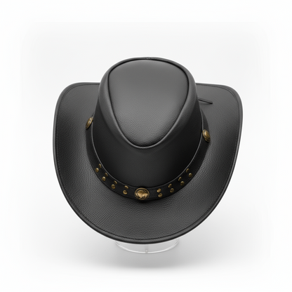 Genuine Cowhide Leather Handmade Western Outback Cowboy Hat, Drifter, Black