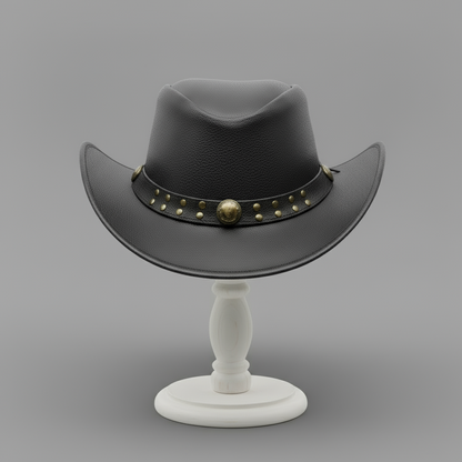 Genuine Cowhide Leather Handmade Western Outback Cowboy Hat, Drifter, Black
