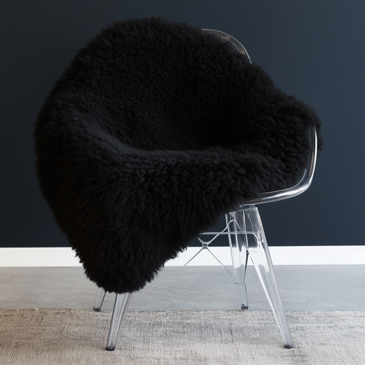 Natural Curly Sheepskin Rug, Black