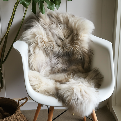 Natural Premium Argentine Criollo Long Hair Goatskin, Light Grey
