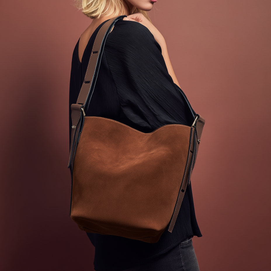Serena Suede & Leather Bucket Shoulder Bag, by Clemés