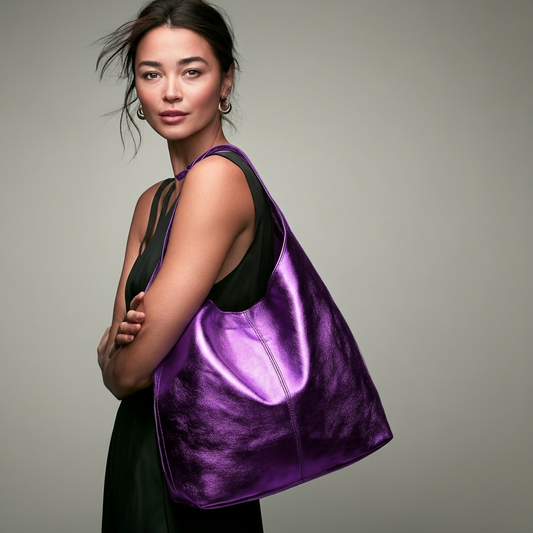 Silvia Metallic Suede Leather Slouch Shoulder Bag by Clemés (7 Colours)