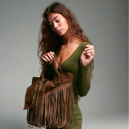 Isadora Suede Fringe Leather Tote Bag with Matching Jewellery Case by Clemés (4 Colours)