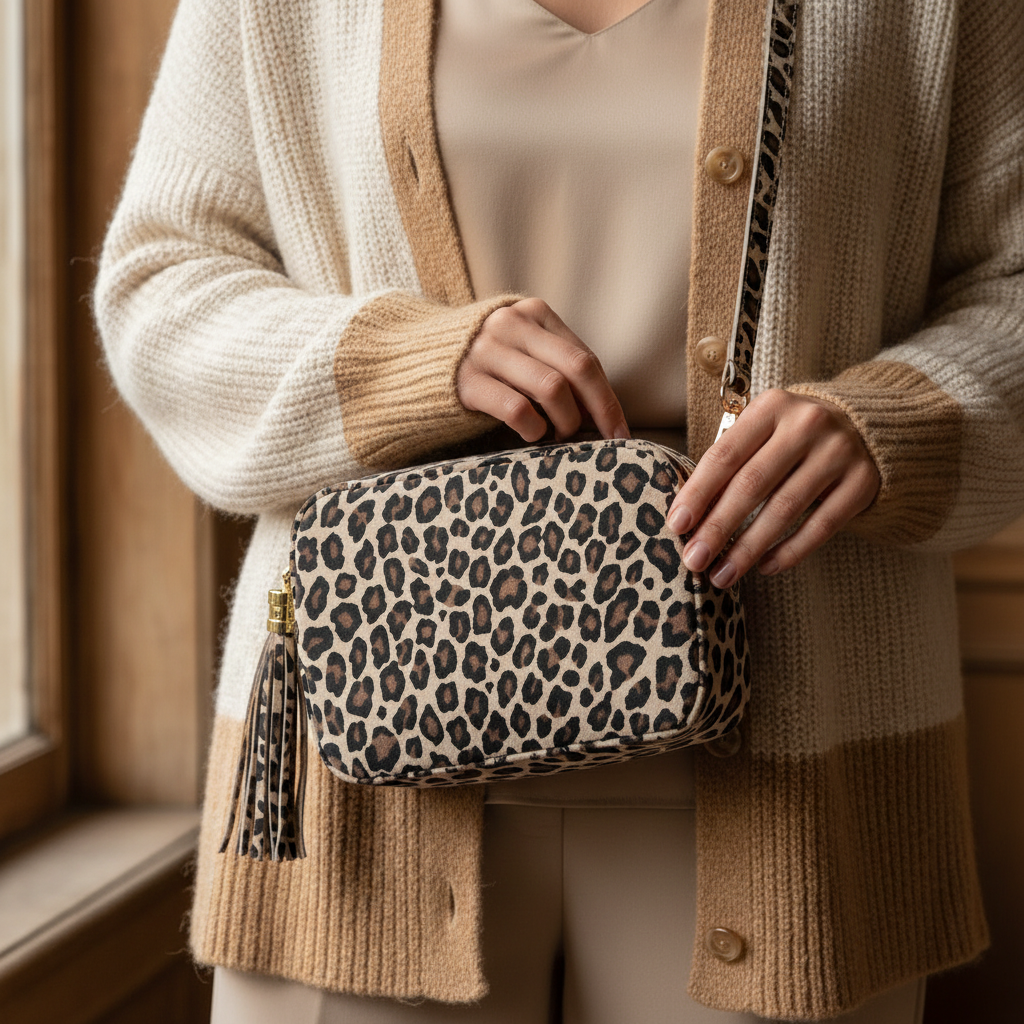 Éloise Leopard Print Genuine Leather Tassel Camera Bag by Clemés