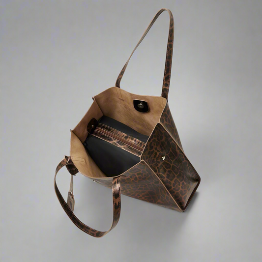 Lupa Leopard Print Leather Shopper Bag with Pouch by Clemés