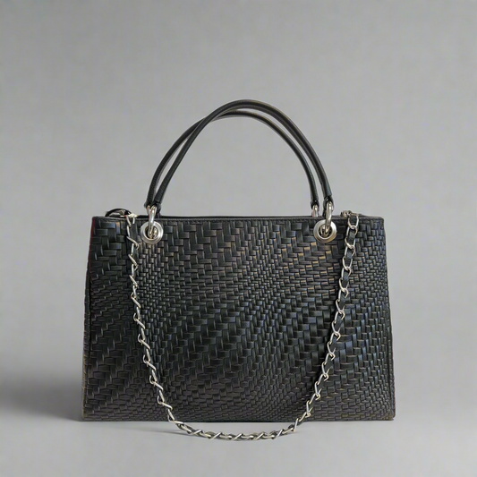 Solange Woven Leather Handbag with Shoulder Strap by Clemés