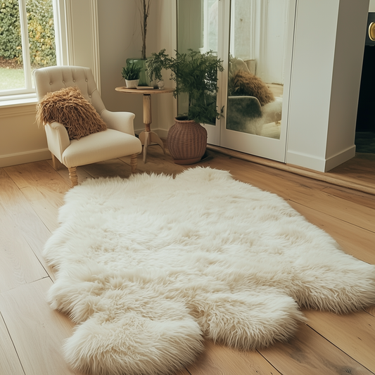 Natural Premium New Zealand Sheepskin Rug & Throw, Sexto, W180 x L180 cm, Ivory