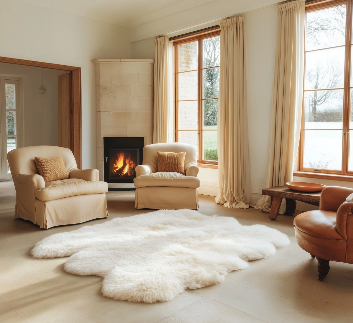 Natural Premium New Zealand Sheepskin Rug & Throw, Sexto, W180 x L180 cm, Ivory