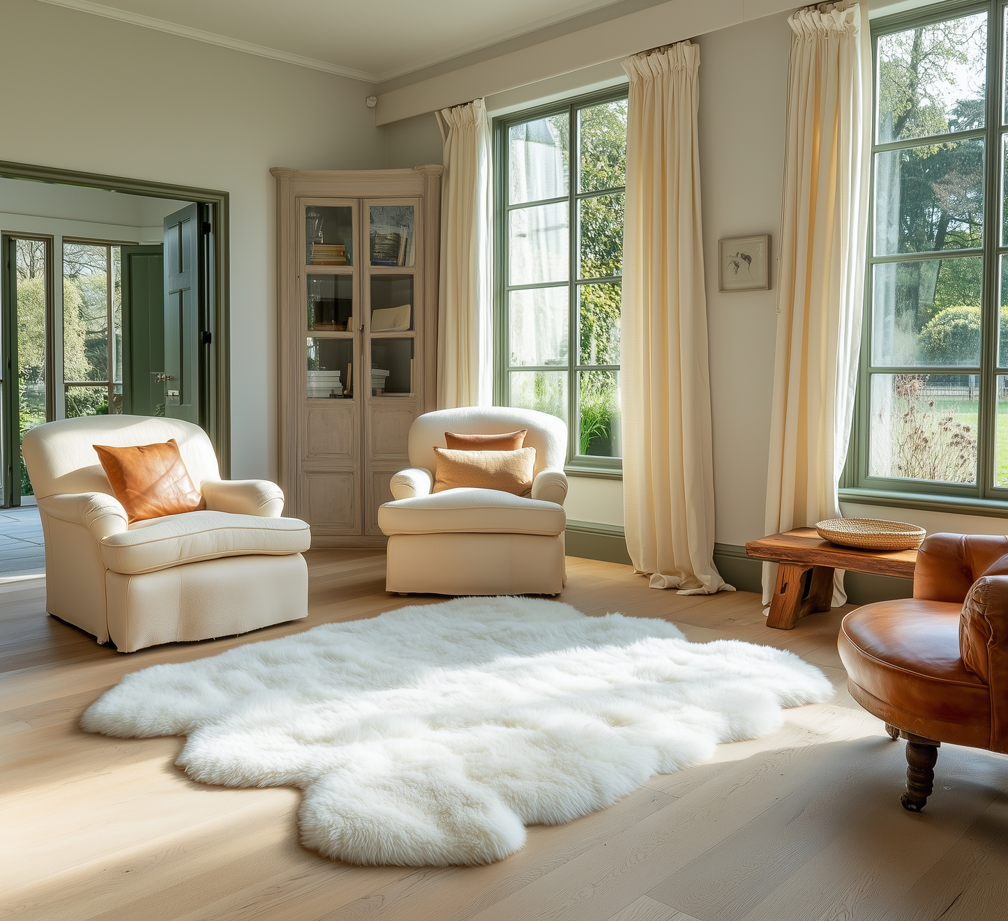 Natural Premium New Zealand Sheepskin Rug & Throw, Sexto, W180 x L180 cm, Ivory