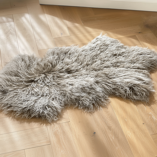 Natural Premium Tibetan Mongolian Sheepskin Rug/Throw, Single, Large (L95 x W60 cm), Taupe