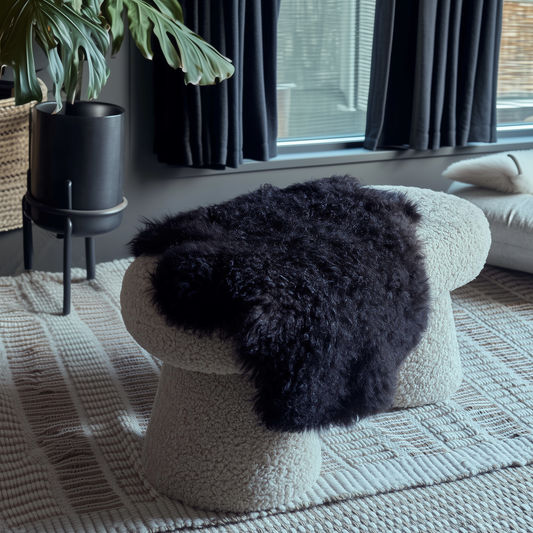 Natural Curly Sheepskin Rug, Black