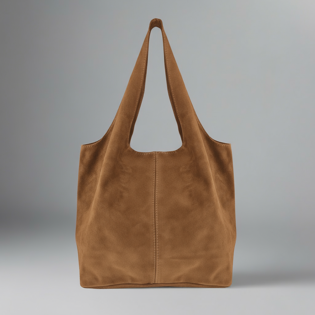 Giannina Suede Leather Shoulder Tote Bag With Internal Pouch by Clemés (Tan)