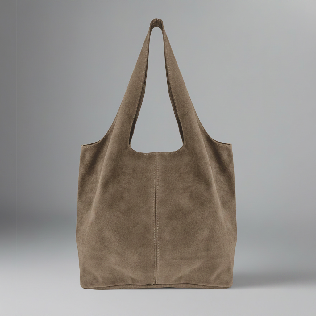 Giannina Suede Leather Shoulder Tote Bag With Internal Pouch by Clemés (Taupe)
