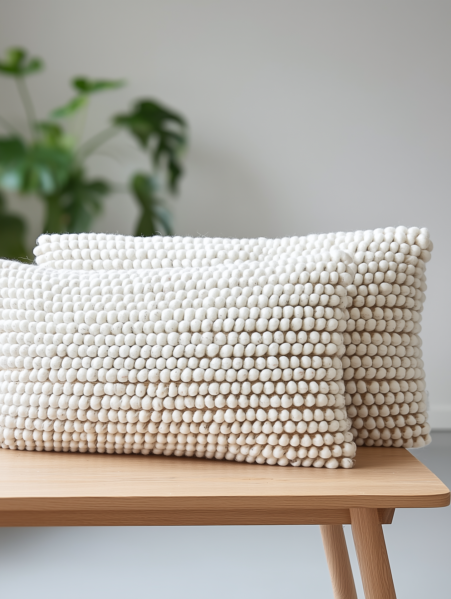 Pair of Natural Wool Lumbar Rectangular Cushion 30 x 50 cm