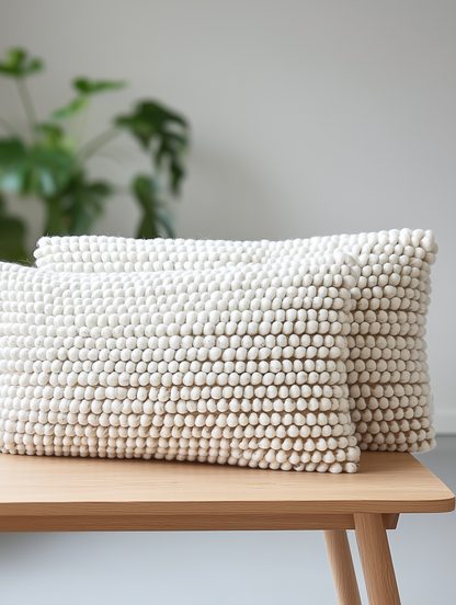 Pair of Natural Wool Lumbar Rectangular Cushion 30 x 50 cm