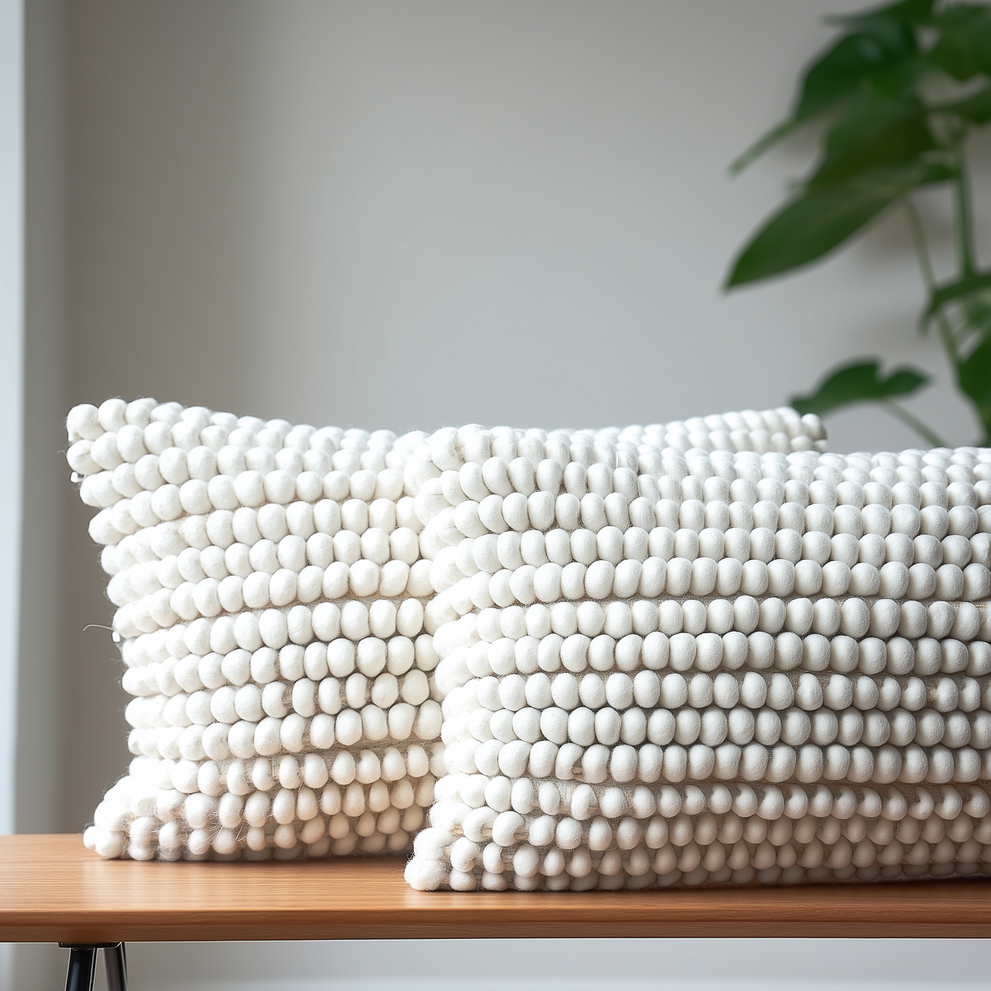Pair of Natural Wool Lumbar Rectangular Cushion 30 x 50 cm
