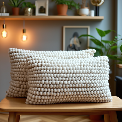 Pair of Natural Wool Lumbar Rectangular Cushion 30 x 50 cm
