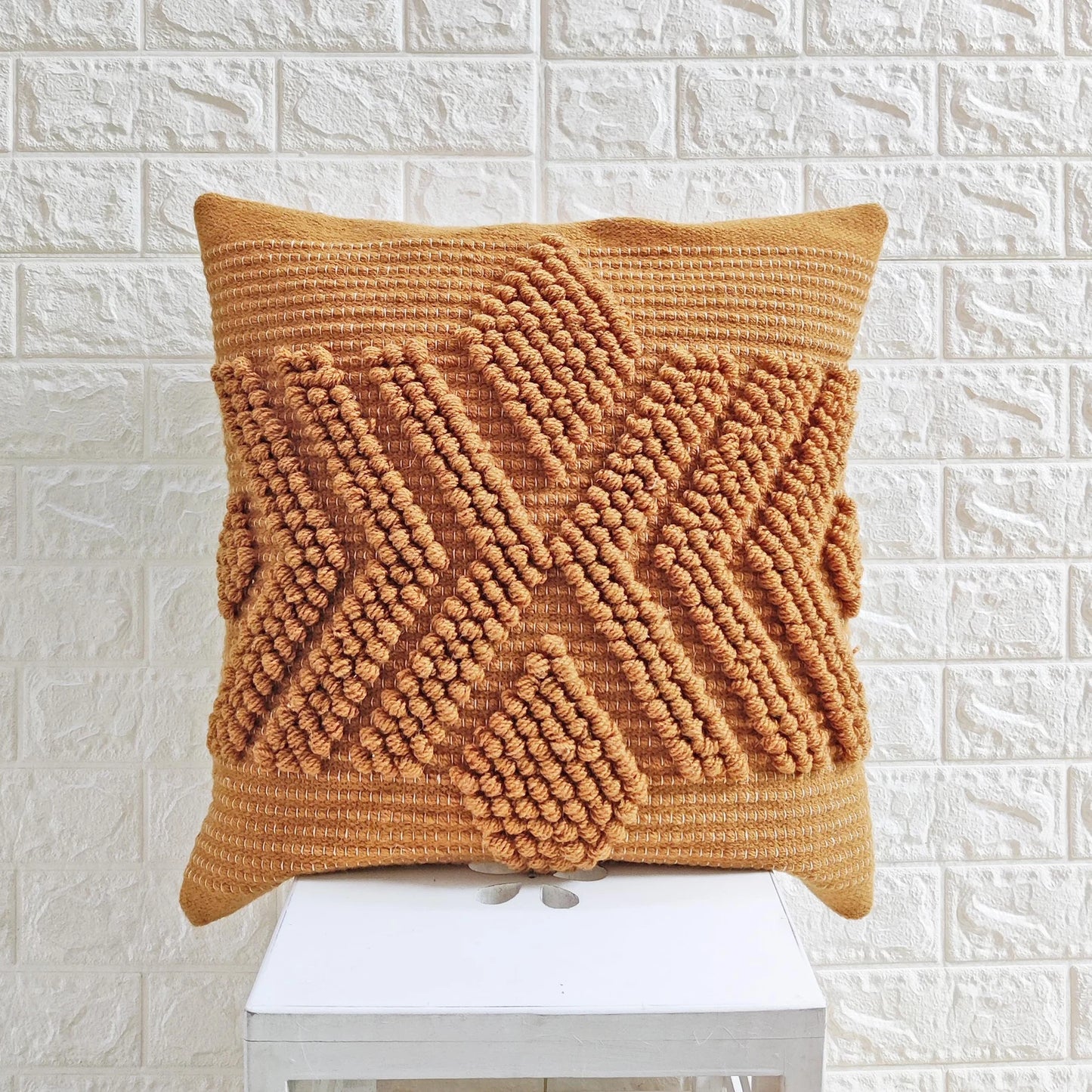 Ochre Trellis Natural Wool Cushion 50 x 50 cm