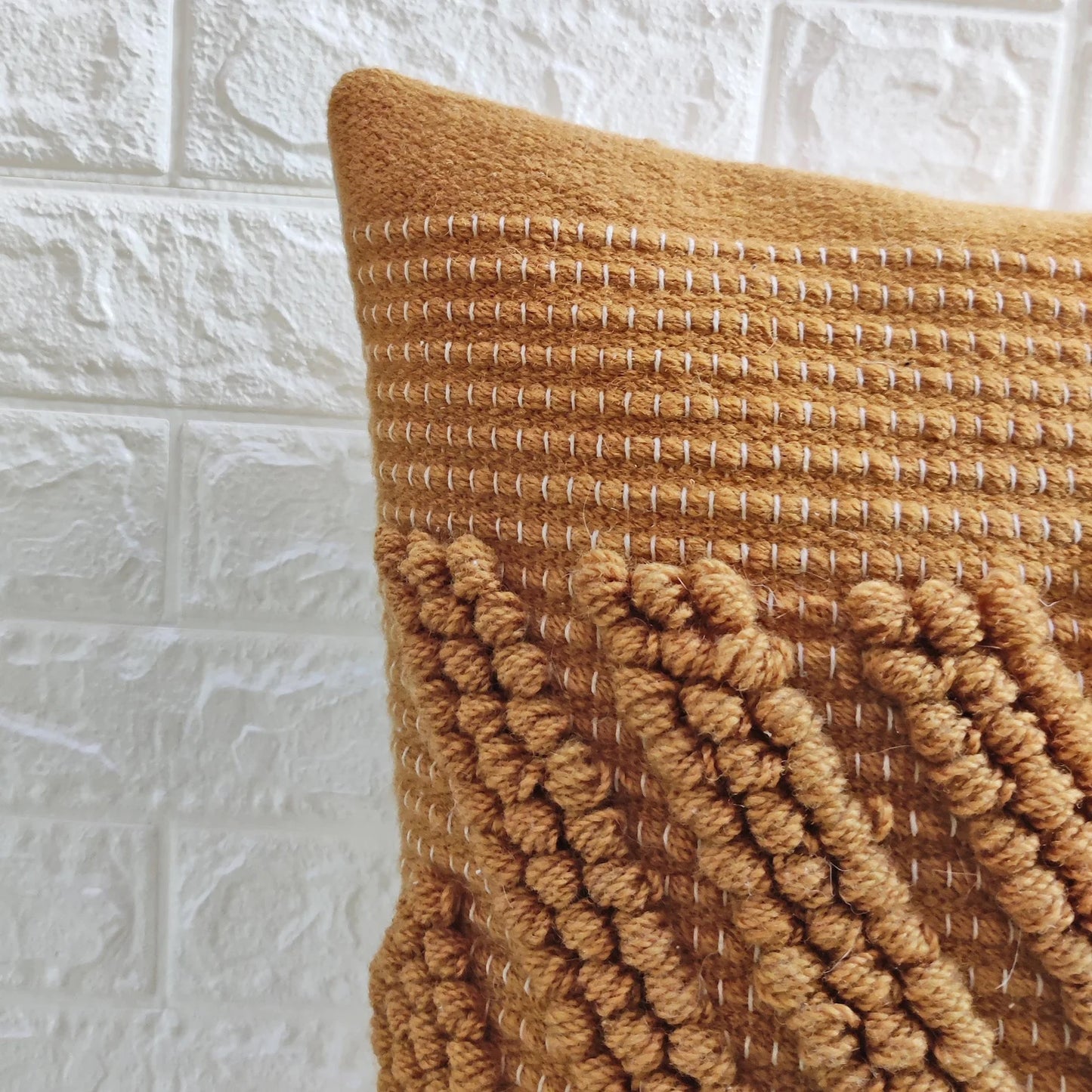 Ochre Trellis Natural Wool Cushion 50 x 50 cm