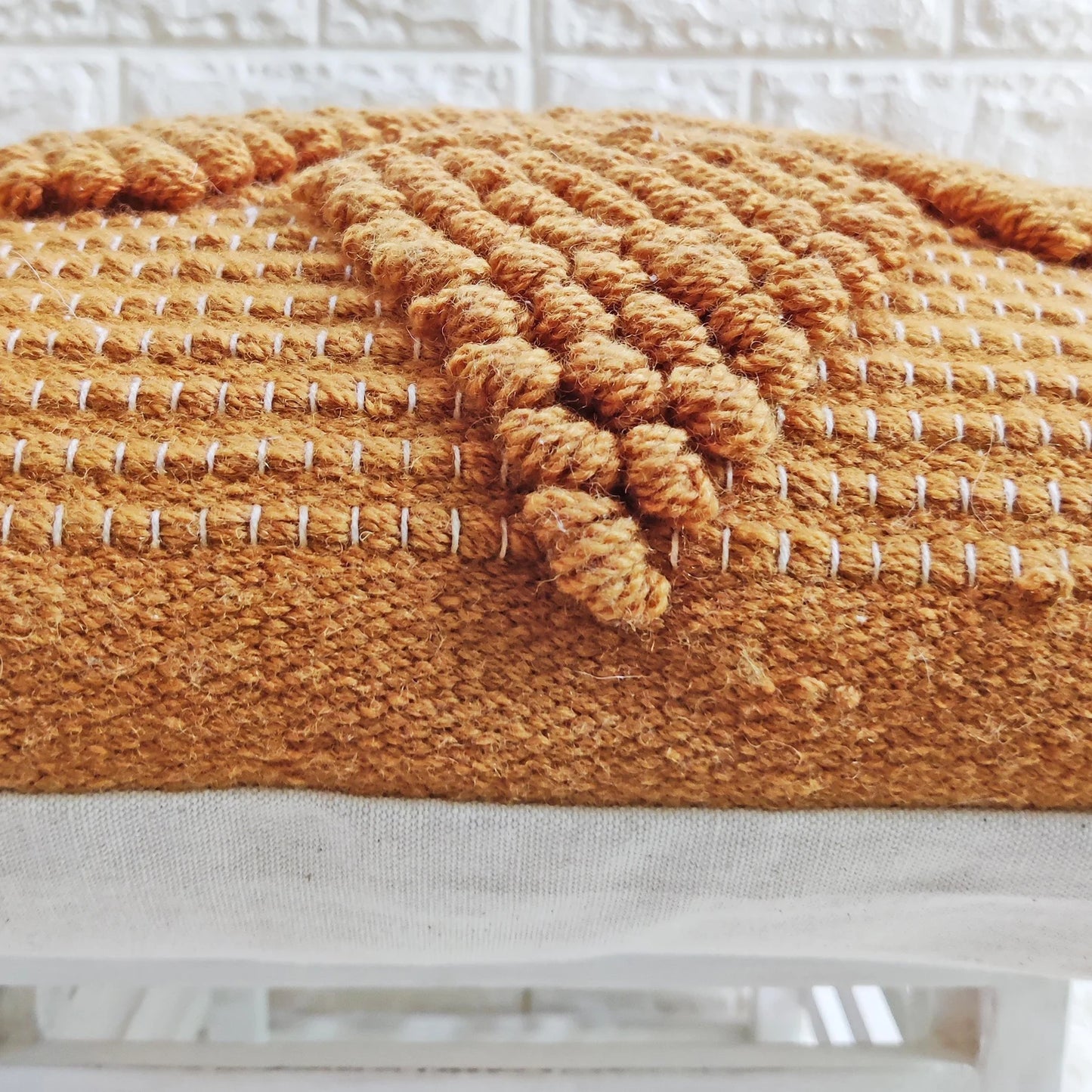 Ochre Trellis Natural Wool Cushion 50 x 50 cm