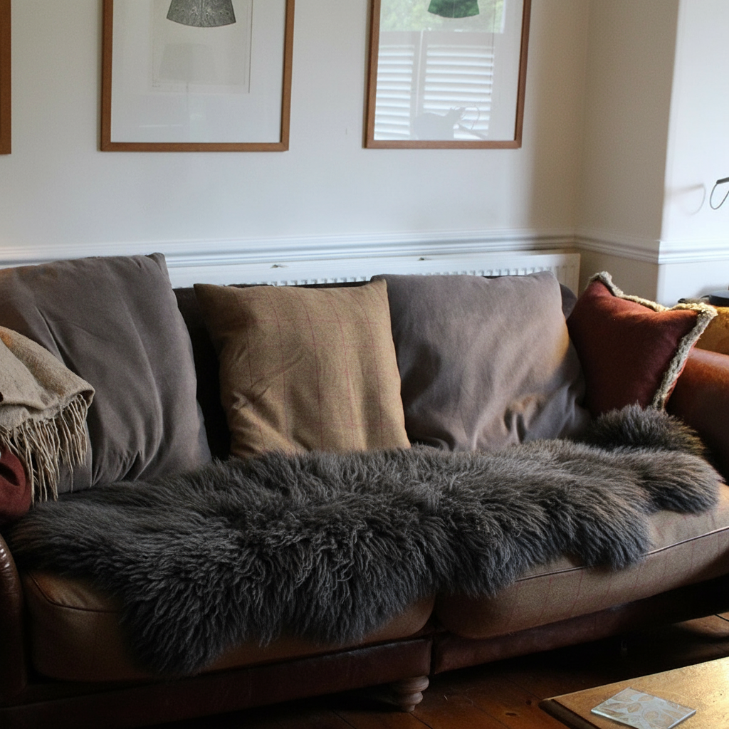 Natural Premium New Zealand Sheepskin Rug & Throw, Double, W65 x L180 cm (Charcoal)