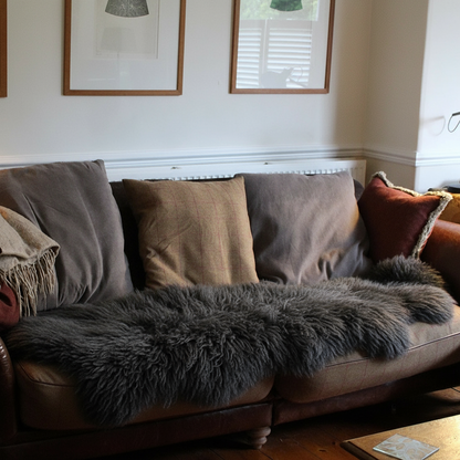 Natural Premium New Zealand Sheepskin Rug & Throw, Double, W65 x L180 cm (Charcoal)