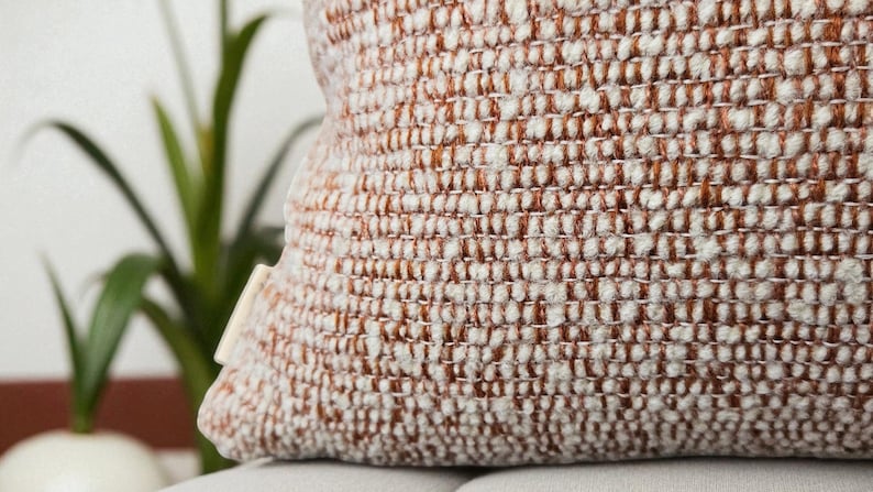Terracotta Stripe Wool & Jute Cushion texture close-up