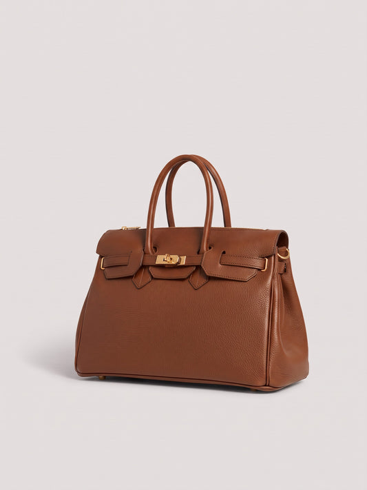 Letizia Cognac Calfskin Bag by Clemés – front three-quarter view