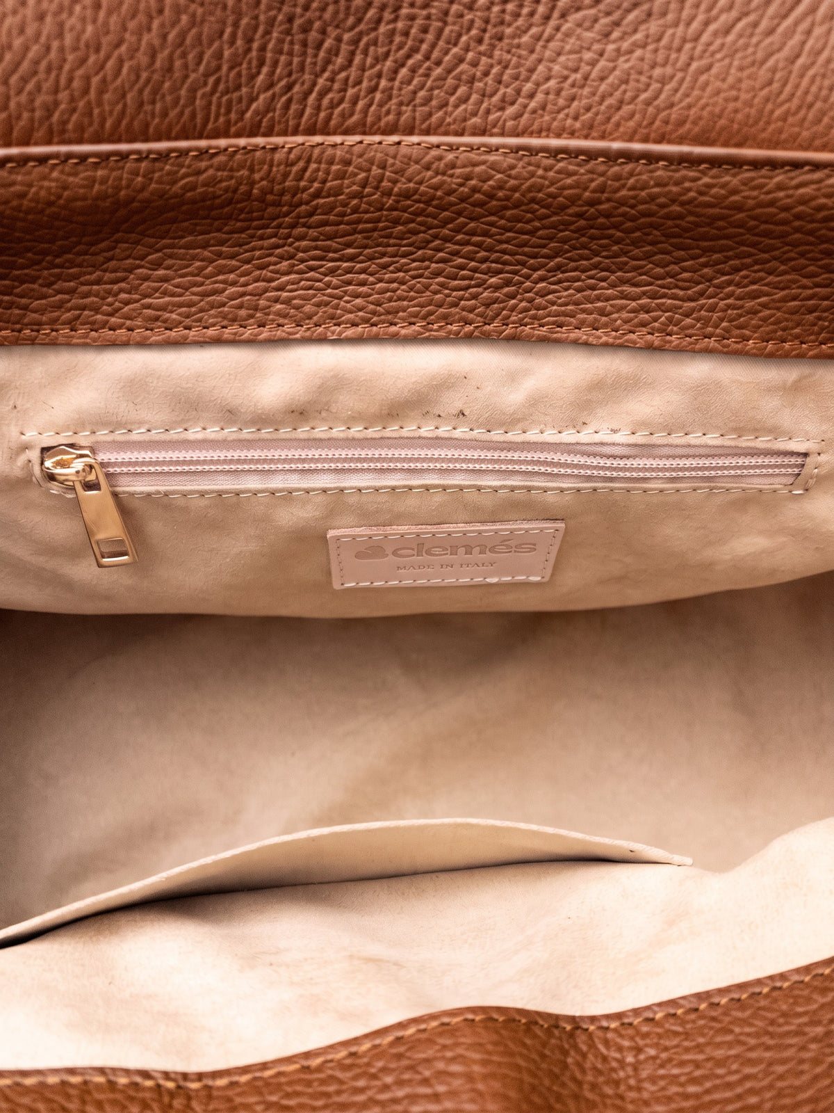 Letizia Cognac Calfskin Bag by Clemés – interior view