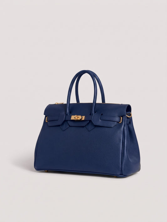 Letizia Navy Calfskin Bag by Clemés – front three-quarter view