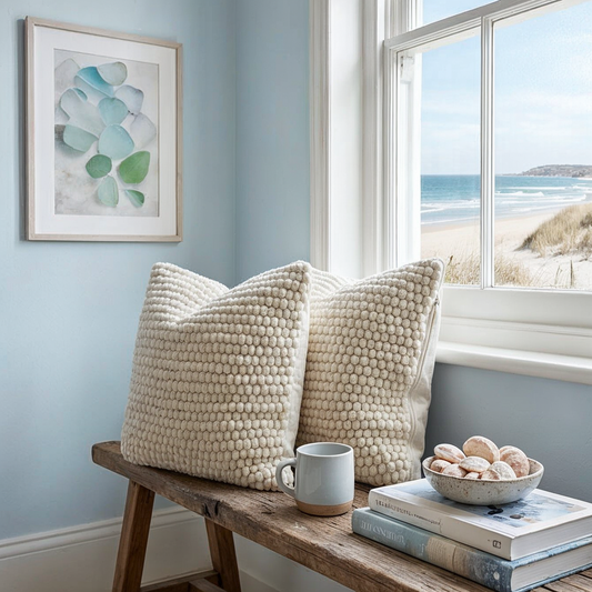 Pair of Natural Wool Cushions 50 x 50 cm