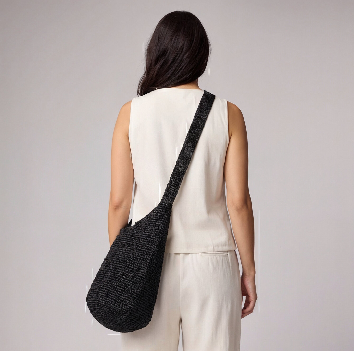 Fleurine Raffia Crossbody Basket by Clemés, Black