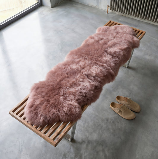 Double New Zealand Sheepskin Rug & Throw, 2-Pelt, Medium, L180 x W65 cm, Dusty Rose