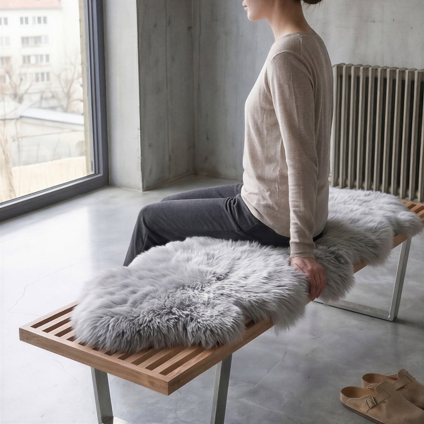Double New Zealand Sheepskin Rug & Throw, 2-Pelt, Medium, L180 x W65 cm, Silver