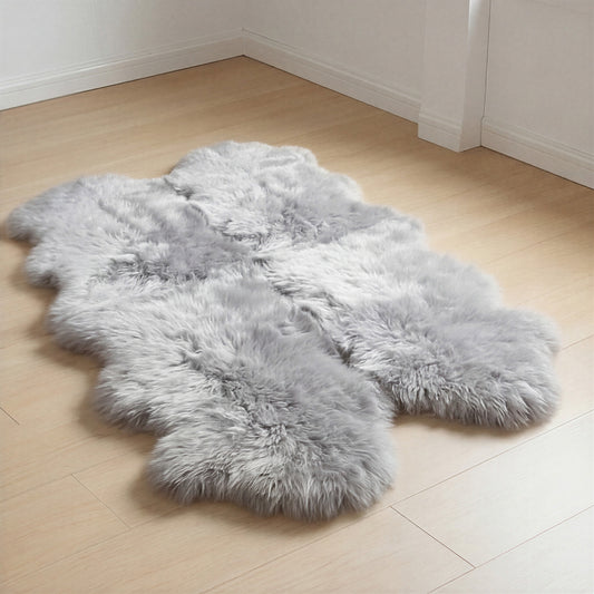 Quad New Zealand Sheepskin Rug & Throw, 4-Pelt, Large, L180 x W105 cm, Silver