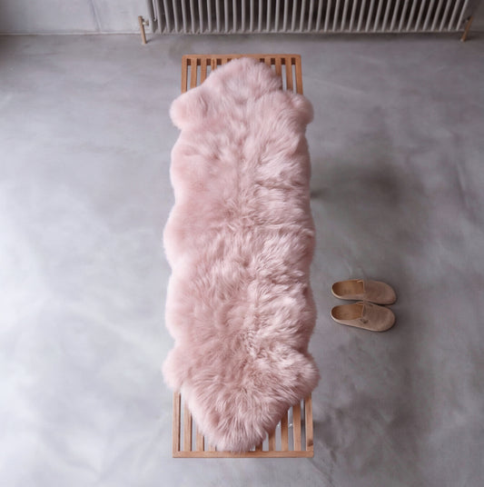 Double New Zealand Sheepskin Rug & Throw, 2-Pelt, Medium, L180 x W65 cm, Light Rose
