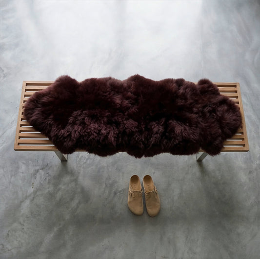 Double New Zealand Sheepskin Rug & Throw, 2-Pelt, Medium, L180 x W65 cm, Aubergine