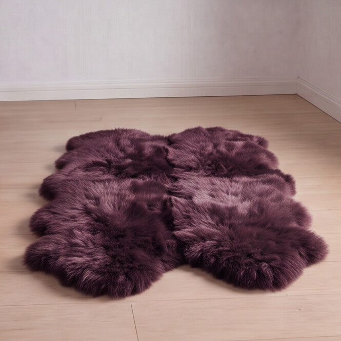 Quad New Zealand Sheepskin Rug & Throw, 4-Pelt, Quad, L180 x W105 cm, Aubergine
