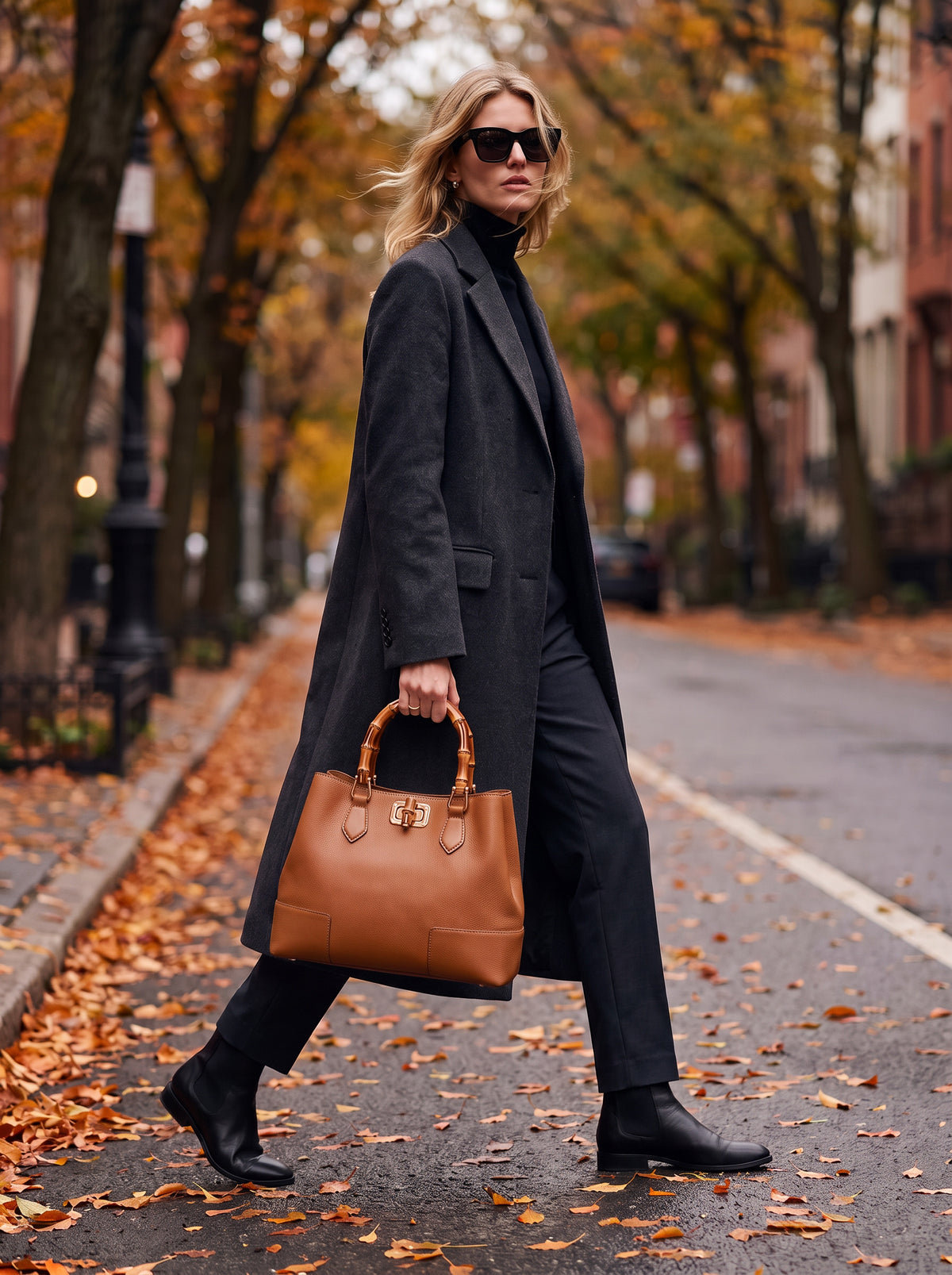 Ginevra Bamboo-Handle Leather Bag by Clemés
