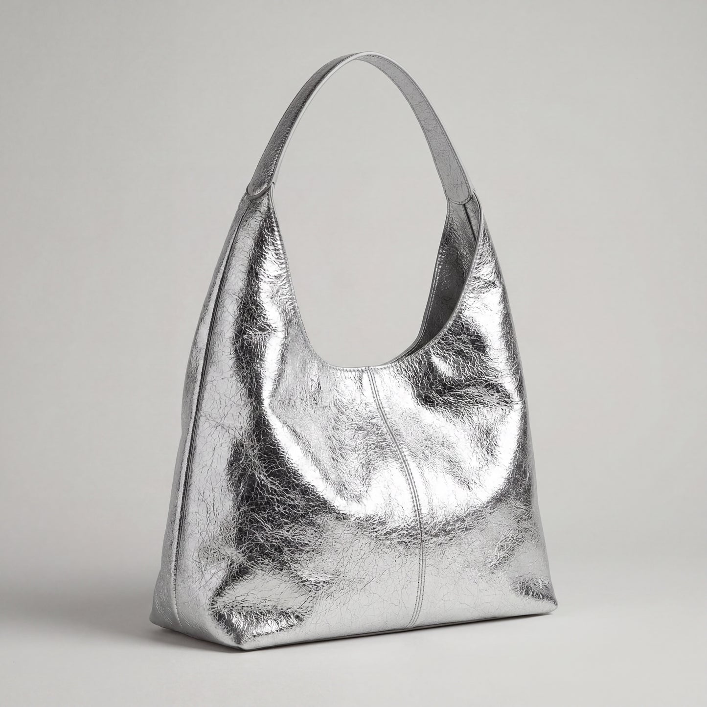 Silvia Metallic Suede Slouch Bag by Clemés, Silver