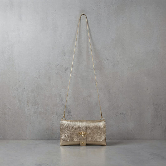 Anima Suede Leather Metallic Clutch Shoulder Bag by Clemés