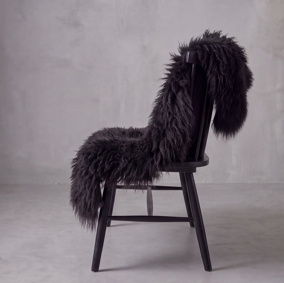 Natural Premium Tibetan Mongolian Sheepskin Rug/Throw, Single, Large (L95 x W60 cm), Black
