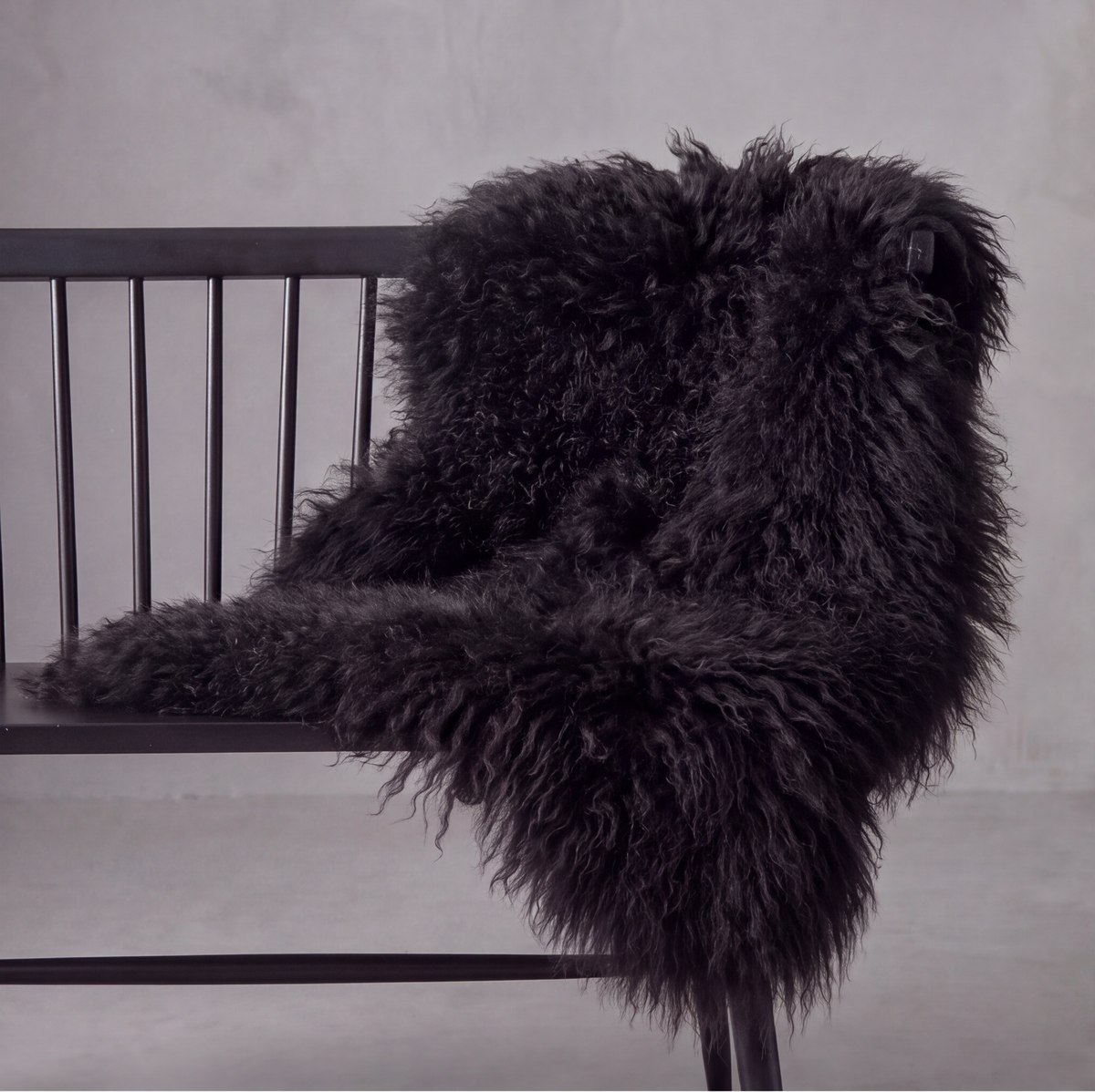 Natural Premium Tibetan Mongolian Sheepskin Rug/Throw, Single, Large (L95 x W60 cm), Black