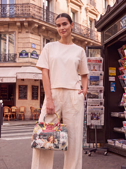 Dalia Leather Top-Handle Bag with Pop-Art Print by Clemés
