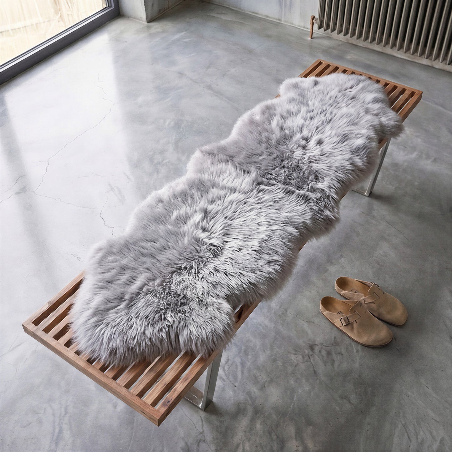 Double New Zealand Sheepskin Rug & Throw, 2-Pelt, Medium, L180 x W65 cm, Silver