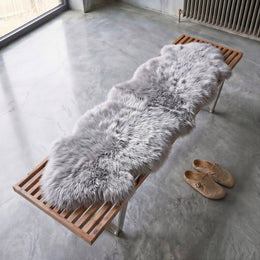 Double New Zealand Sheepskin Rug & Throw, 2-Pelt, Medium, L180 x W65 cm, Silver