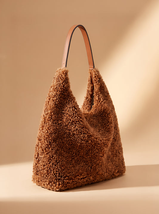 Anaïs Faux Shearling & Leather Hobo Handbag by Clemés
